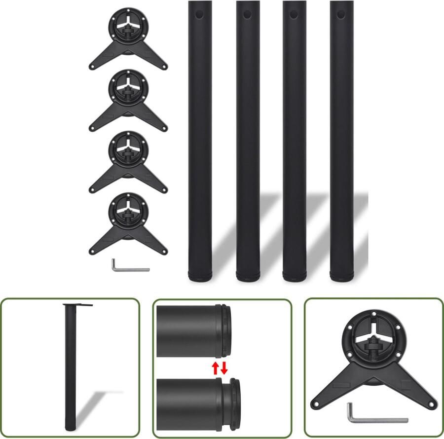 The Living Store Tafelpoten Set 60x710 mm Verstelbaar IJzer Zwart Tafelpoten Set Verstelbare Tafelpoten Metalen Tafelpoten Zwarte Tafelpoten - Foto 2