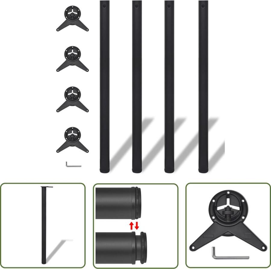The Living Store Tafelpoten Set van 4 60 x 1100 mm Verstelbaar Zwart Tafelpoten Zwart Verstelbare Tafelpoten Metalen Tafelpoten Set