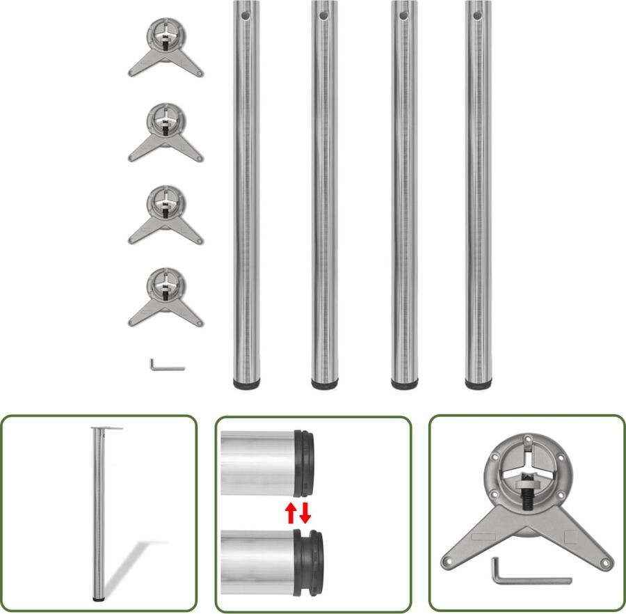The Living Store Tafelpoten Set van 4 Geborsteld Nikkel Verstelbaar 60x870mm Tafelpoten Set Verstelbare Tafelpoten Metalen Tafelpoten Zwarte Tafelpoten - Foto 2
