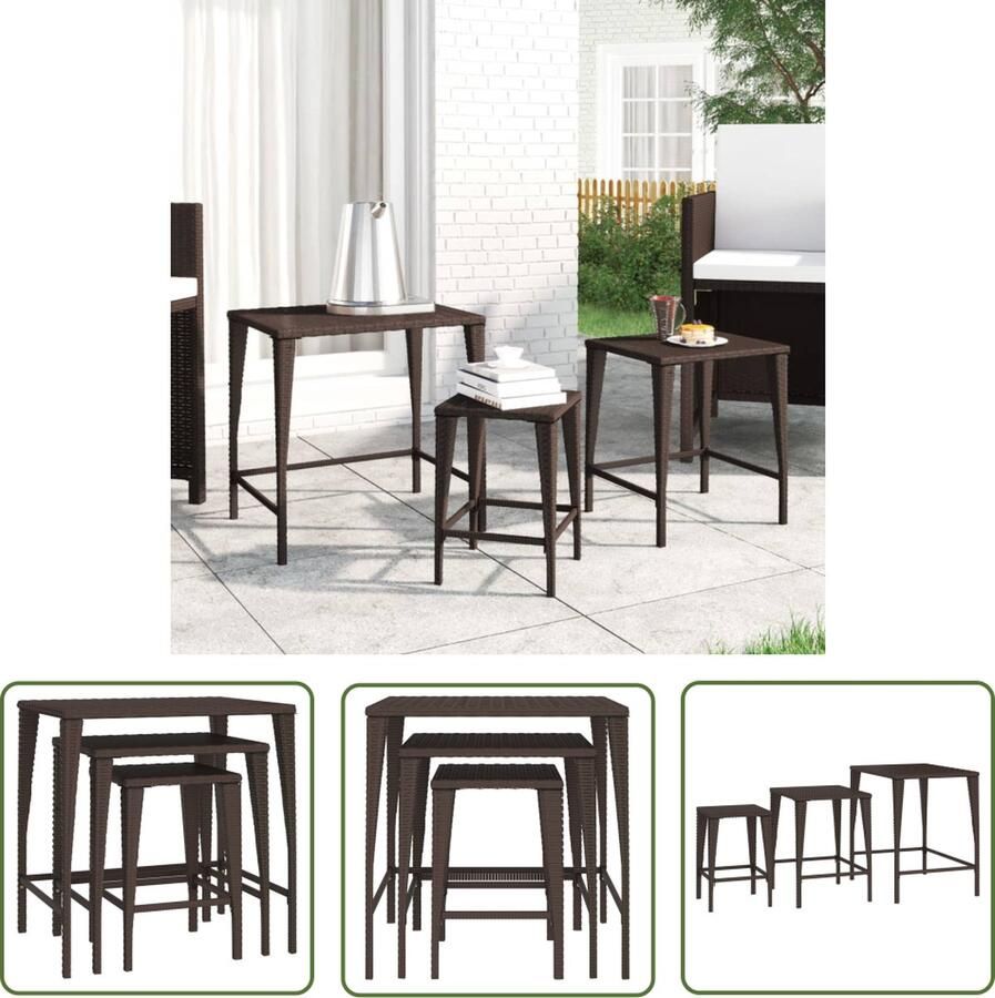 The Living Store Salontafel Bruin PE-rattan en gepoedercoat staal 60 x 45 x 60 cm 45 x 38 x 52 cm 30 x 30 x 45 cm Salontafel Bijzet Tafels Nest Tafels Pe Rattan Kunststof Tafel