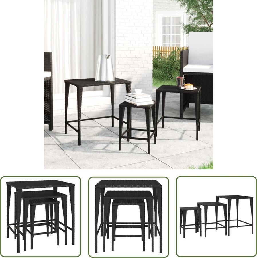 The Living Store Salontafelset PE-rattan Zwart 60 x 45 x 60 cm 45 x 38 x 52 cm 30 x 30 x 45 cm Salontafelset Bijzet Tafels Pe Rattan Outdoor Furniture Tuintafels
