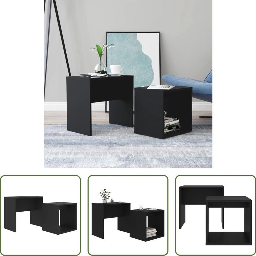 The Living Store Tafeltjesset zwart spaanplaat 48 x 30 x 45 cm 37 x 29 x 36 cm ruimtebesparend Salontafelset Tafeltjesset Koffietafel Bijzettafel Space Saving Furniture - Foto 2