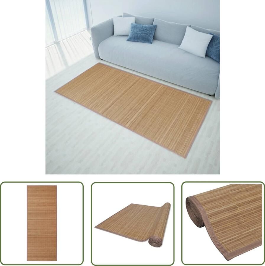 The Living Store Bamboe Tapijt Bruin 100 x 160 cm Anti-slip PVC-onderkant Bamboetapijt Vloertapijt Kamertapijt Bruin Tapijt Modern Tapijt