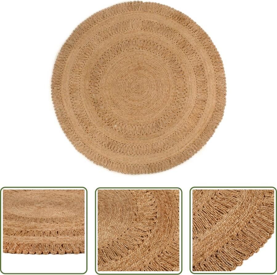 The Living Store Tapijt Gevlochten Jute 180 cm Diameter Handgemaakt