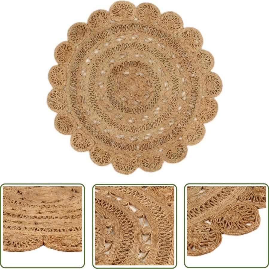 The Living Store Tapijt Jute 120 cm Diameter Handgemaakt Natuurlijke Jute Toon