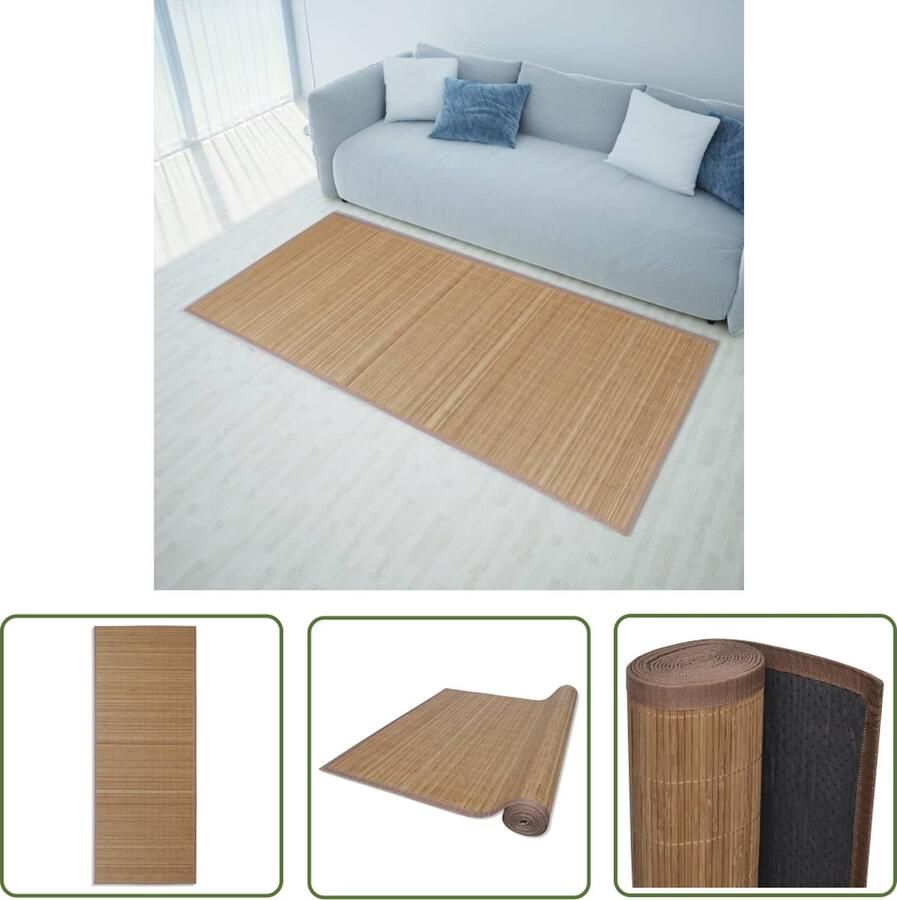 The Living Store Bamboe Mat Bruin 80 x 200 cm PVC Anti-Slip Polypropyleen Randen Bamboe Tapijt Vloertapijt Kamerdecoratie Livingroom Accessoires Huiskamertapijt