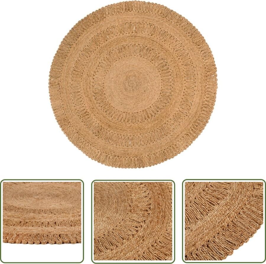 The Living Store Jute Tapijt Ronde 150 cm Gevlochten Handgemaakt Jute Tapijt Ronde Tapijt Natuurtapijt Woon Accessoires Handgemaakt Tapijt