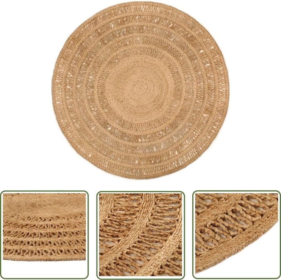 The Living Store Jute Tapijt Rond 180 cm Diameter Natuurlijke toon Handgemaakt Jute Tapijt Rond Tapijt Natuurtapijt Woonaccessoire Vloerkleed