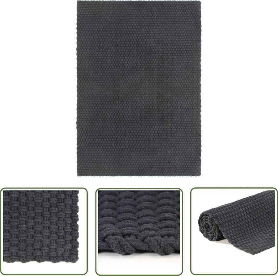 The Living Store Vloerkleed rechthoekig 200x300 cm katoen antracietkleurig Vloerkleed