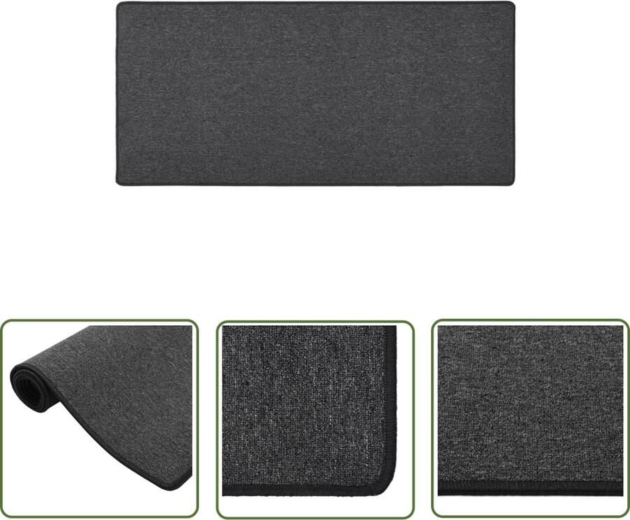 The Living Store Loper Antraciet Genaaldvilte stof 50x100 cm 3mm poolhoogte Tapijtroper Vloerkleed Loper Antraciet Modern