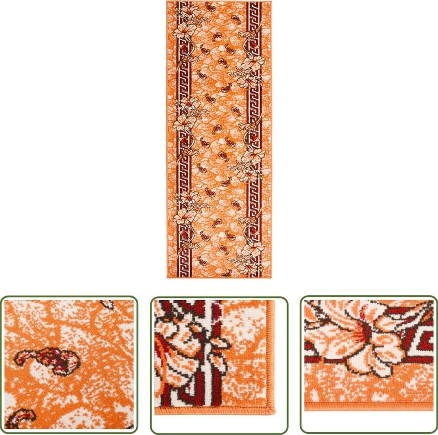 The Living Store Tapijtloper Terracotta Zwart 80 x 200 cm 100% polypropyleen Bloemenpatroon Tapijtroeper Vloerkleed Terrasvloer Kamerdecoratie Woonaccessoire