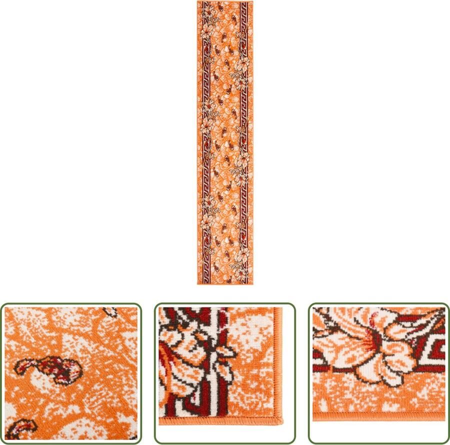 The Living Store Tapijtloper Bloemenpatroon Terracotta Zwart 80 x 450 cm 100% Polypropyleen - Foto 2