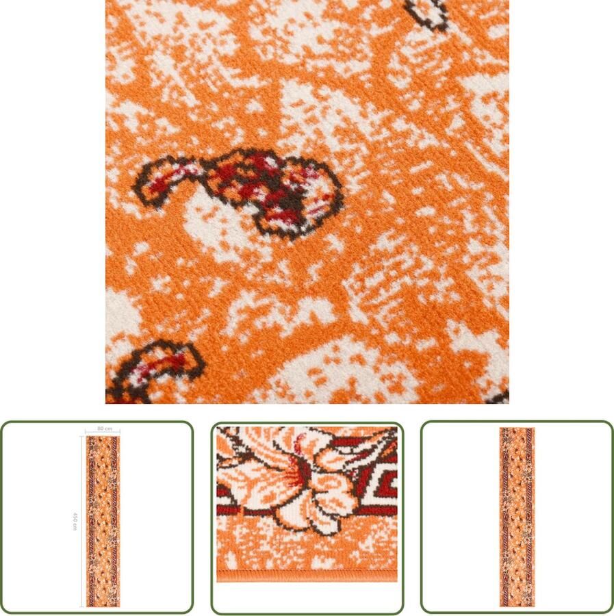 The Living Store Tapijtloper Bloemenpatroon Terracotta Zwart 80 x 450 cm 100% Polypropyleen