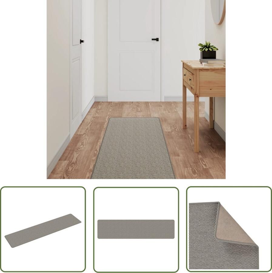 The Living Store Tapijtloper Sisal-look 50 x 200 cm Zilver- Comfortabel en absorberend Machinewasbaar