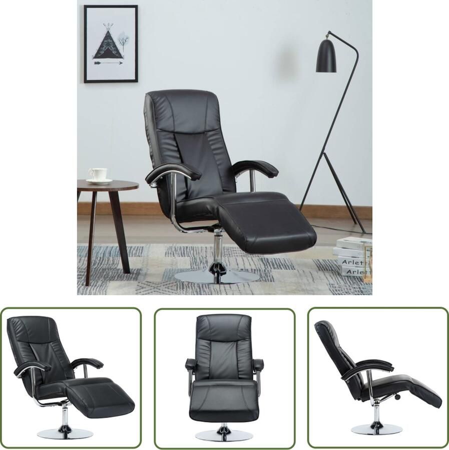 The Living Store Televisiefauteuil Kunstleer Zwart 68 x 137 x 104 cm Verchroomd metalen frame Televisionsfauteuil Loungestoel Relaxfauteuil Kunstleder Meubilair Zithoek - Foto 2