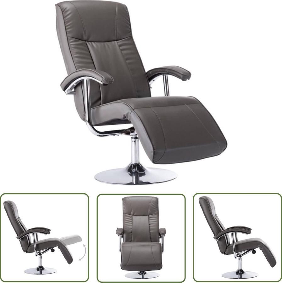 The Living Store Televisiefauteuil Kunstleren Grijs 68 x 137 x 104 cm Verchroomd metalen frame Televisiestoel Loungestoel Relaxfauteuil Kunstleder Meubels Grijze Fauteuils - Foto 2