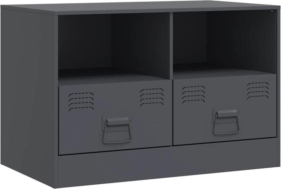The Living Store Tv-meubel 67x39x44 cm staal antracietkleurig Televisiekast Tv-meubel Antraciet Staal Koudgewalst Staal - Foto 2