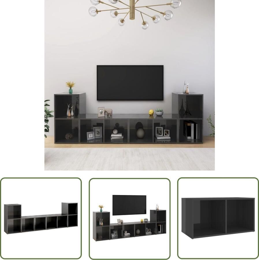 The Living Store Televisiekast Classic 72 x 35 x 36.5 cm Hoogglans Grijs - Foto 2