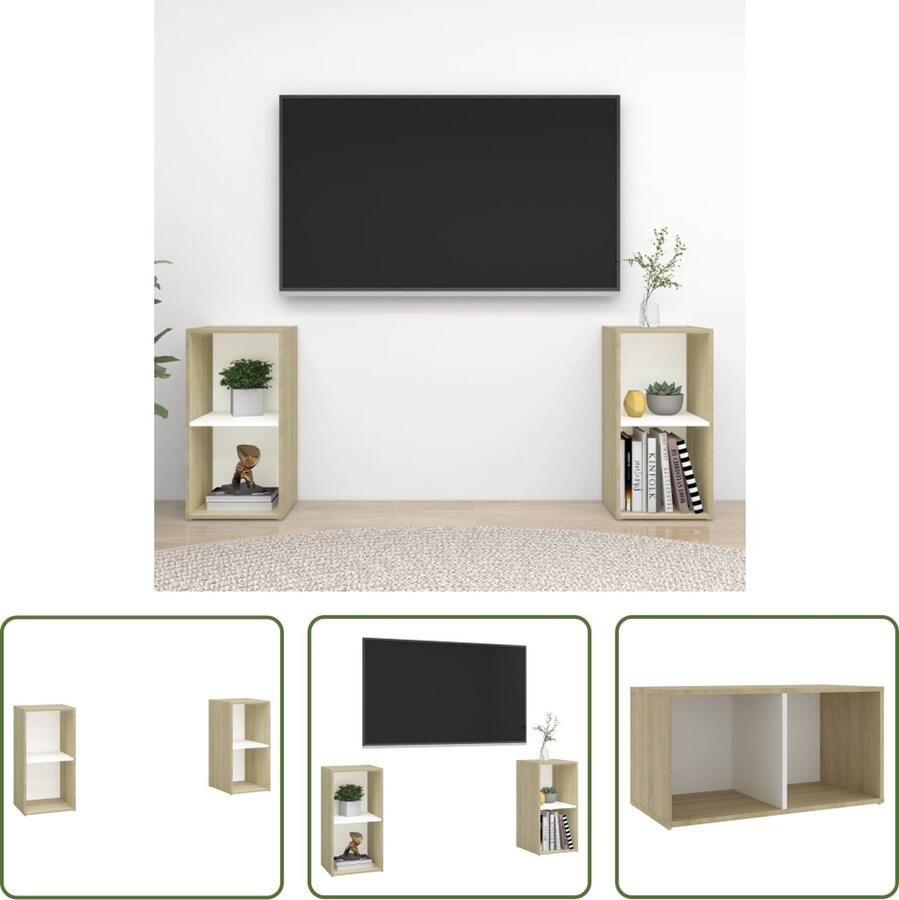 The Living Store Televisiemeubel Klassiek Wit sonoma eiken 72 x 35 x 36.5 cm 2 vakken - Foto 2