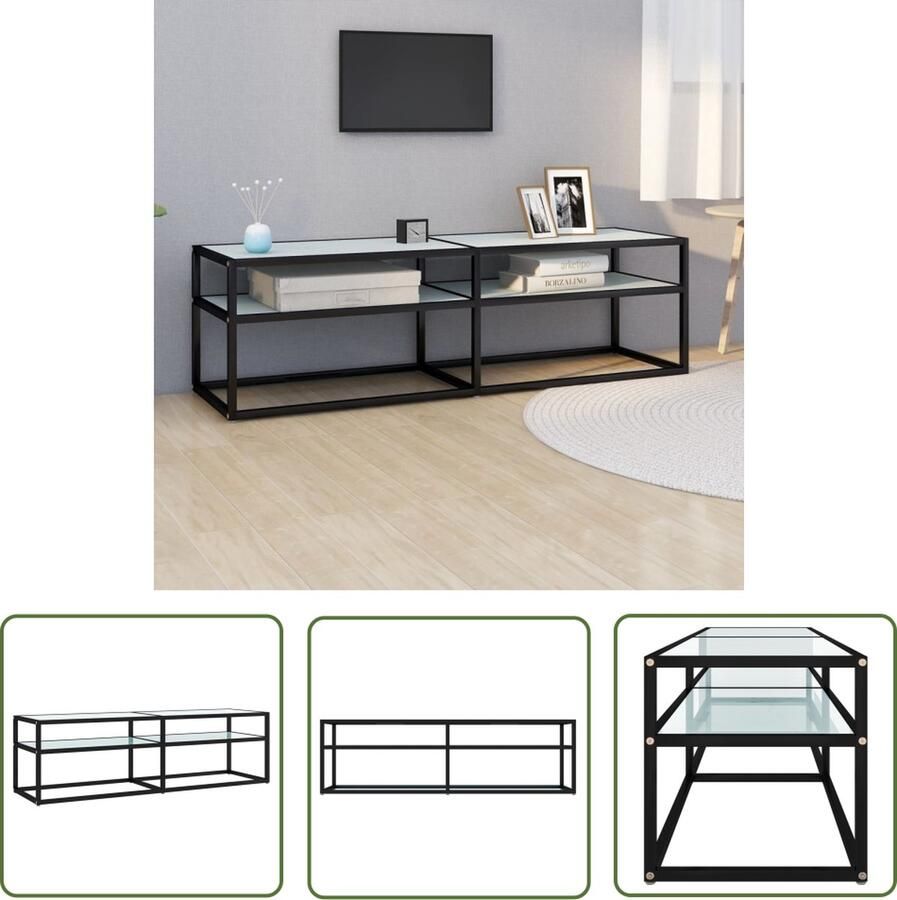 The Living Store Televisiekast Stereokast 140 x 40 x 40.5 cm Zwart- en witmarmer