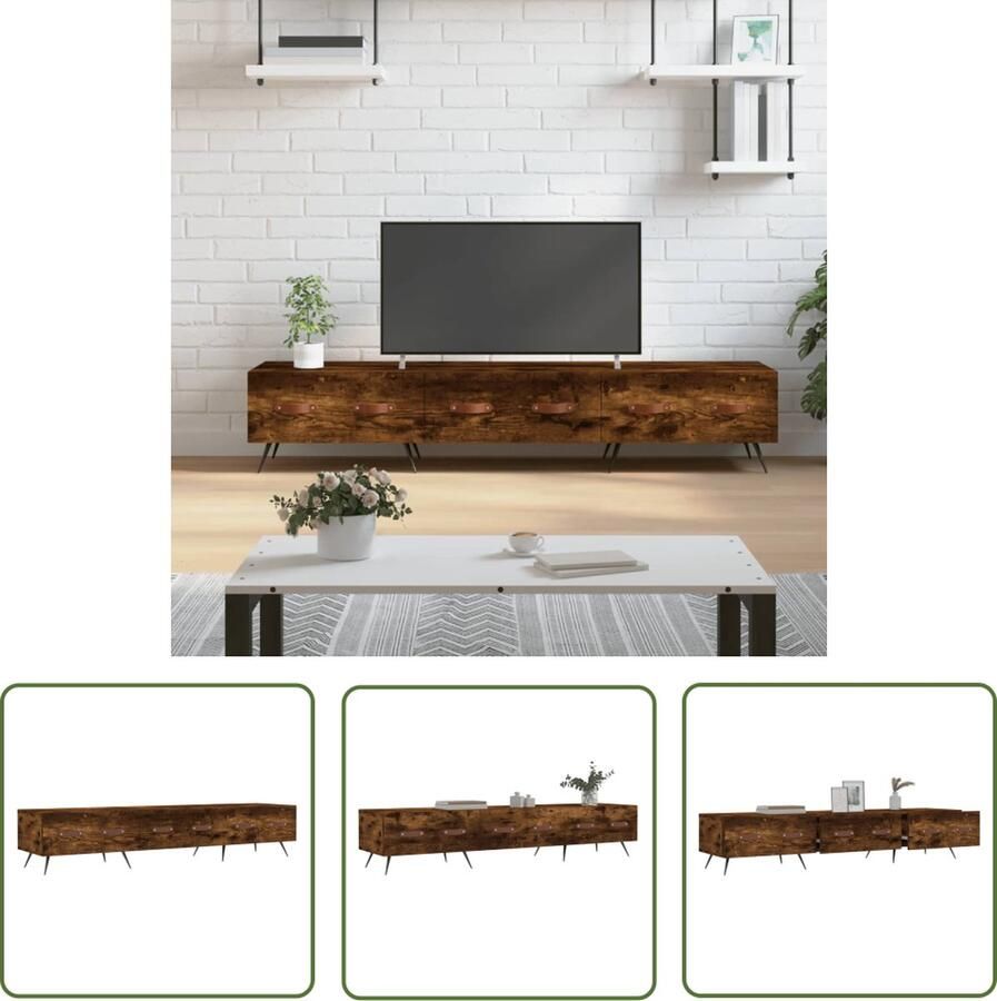 The Living Store Televisiekast Gerookt Eiken TV-Meubel 150x36x30 cm Trendy Design - Foto 2