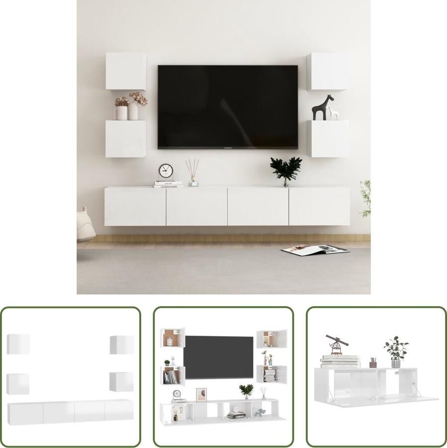 The Living Store Televisiekast Hoogglans wit 100 x 30 x 30 cm Meerdere vakken voor opbergen Eenvoudig te onderhouden - Foto 2