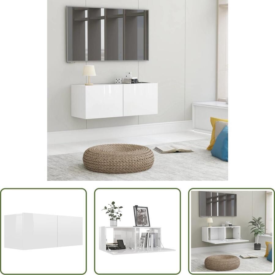 The Living Store Televisiekast Trendy design 2 vakken Hoogglans wit 80 x 30 x 30 cm Eenvoudige montage - Foto 2