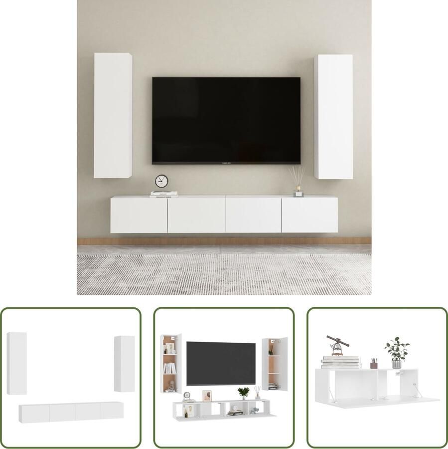 The Living Store Televisiekast Kapstok Wit 100x30x30cm 30.5x30x110cm Montage vereist - Foto 2