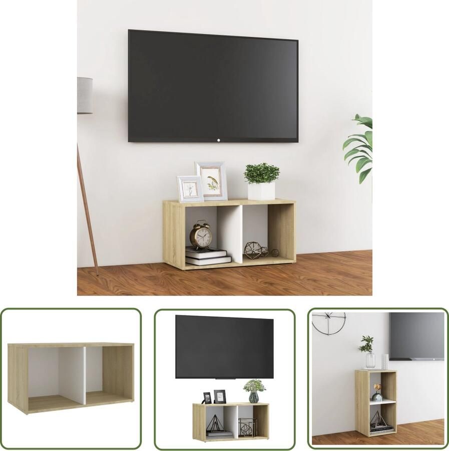 The Living Store Televisiekast Klassiek 72 x 35 x 36.5 cm Wit Sonoma Eiken Televisiescherm Tv Meubilair Salontafel Mediabox Houten Tv Stand - Foto 2