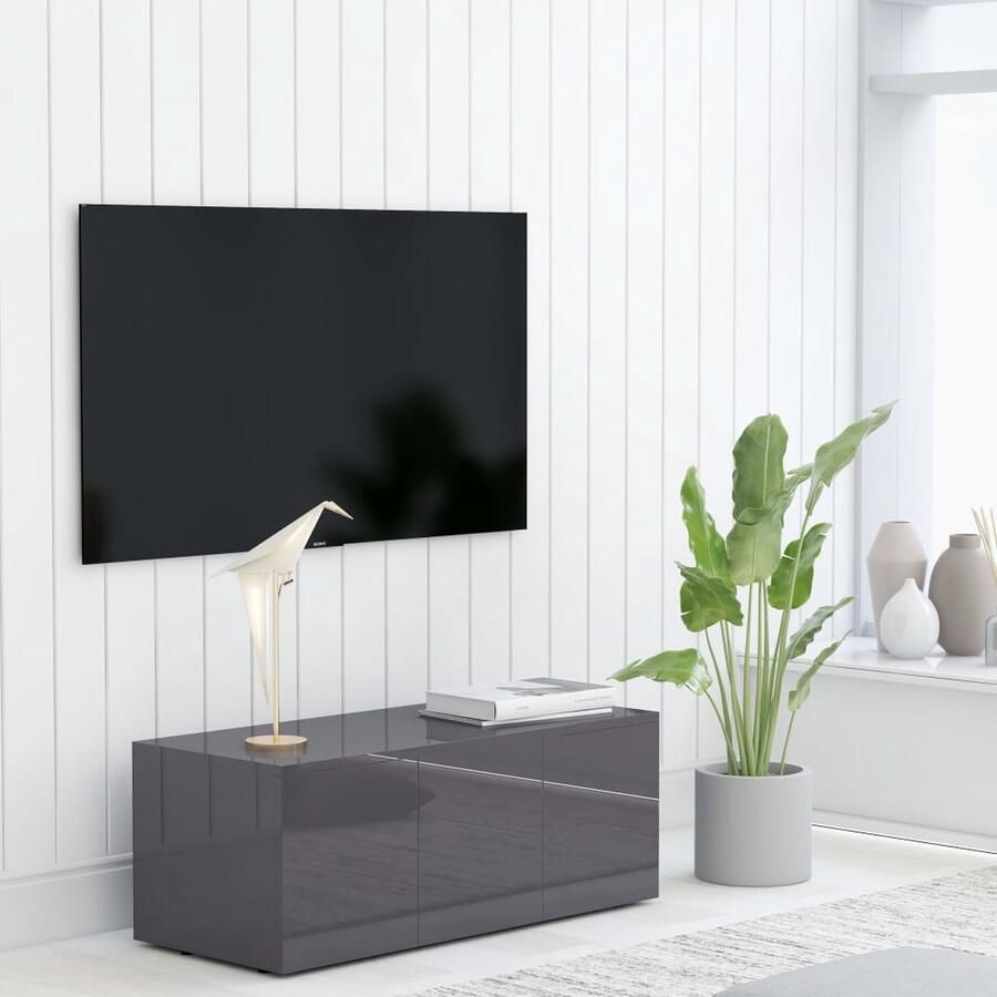 The Living Store Televisiekast Klassiek 80 x 34 x 30 cm Hoogglans Grijs 3 lades - Foto 2