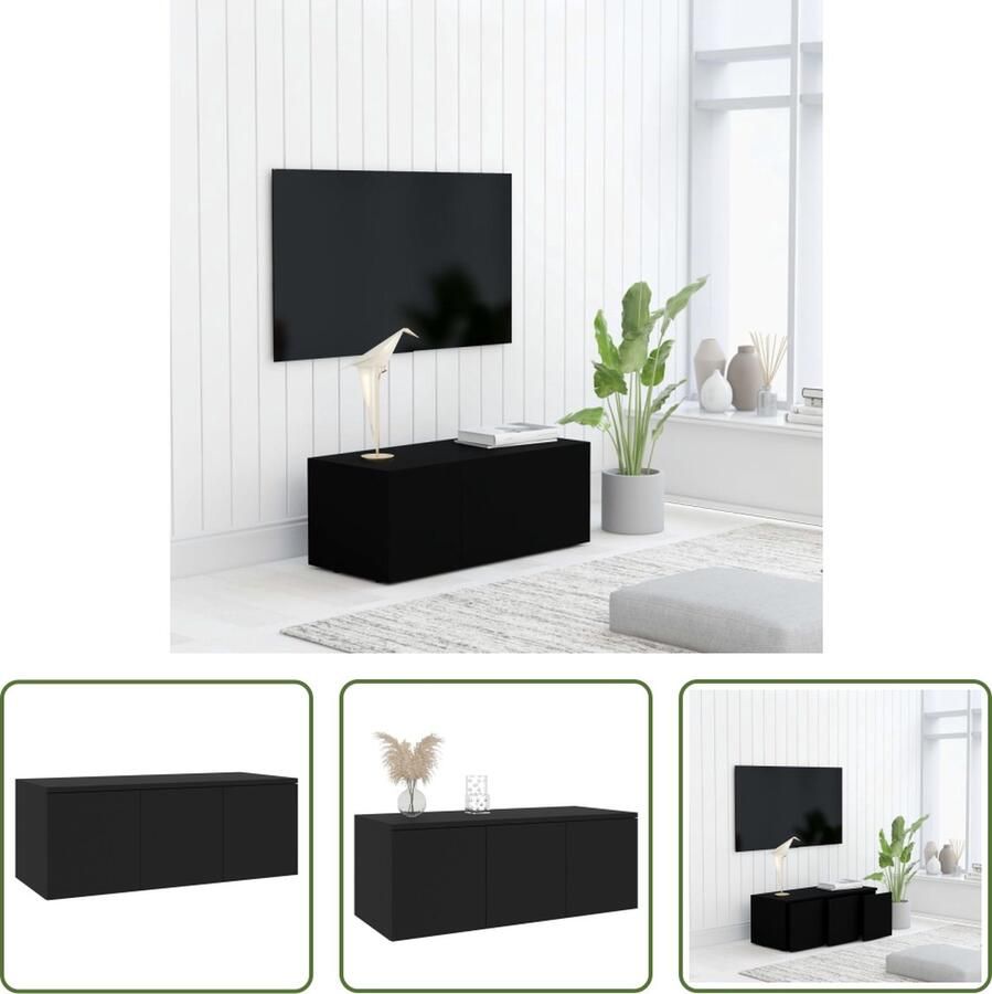 The Living Store Televisiekast Klassieke Stijl 80x34x30 cm Zwart Met 3 lades - Foto 2