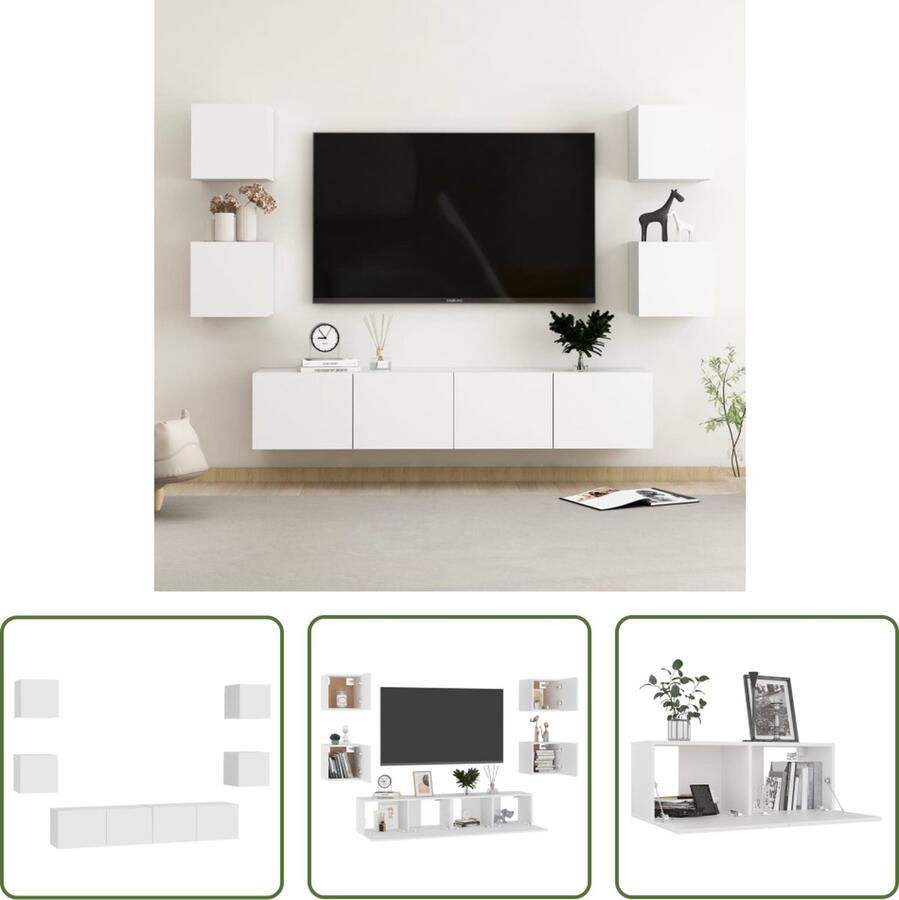 The Living Store Televisiekast Trendy praktisch design Muurbevestiging Opbergruimte voor boeken dvd's Onderhoudsvriendelijk Kleur- wit Materiaal- spaanplaat Afmetingen (L)- 80 x 30 x 30 cm Afmetingen (S)- 30.5 x 30 x 30 cm Mon - Foto 2