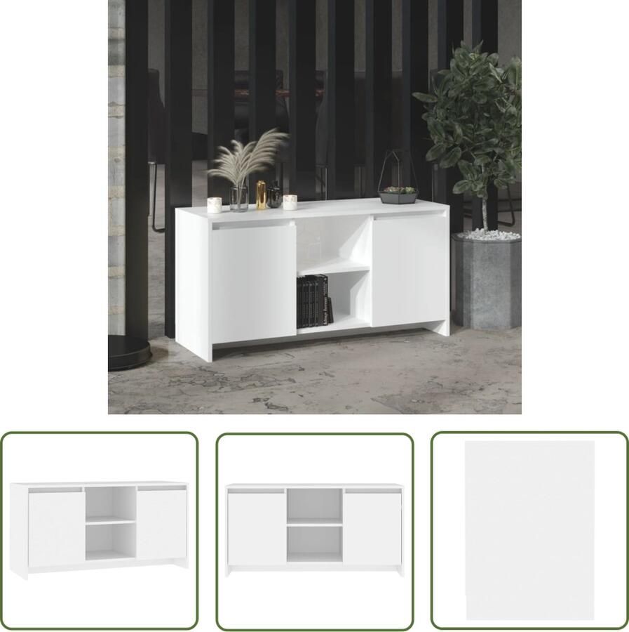 The Living Store Televisiekast minimalistisch ontwerp praktisch en decoratief voldoende opbergruimte stevig blad wit spaanplaat 102 x 37.5 x 52.5 cm - Foto 2
