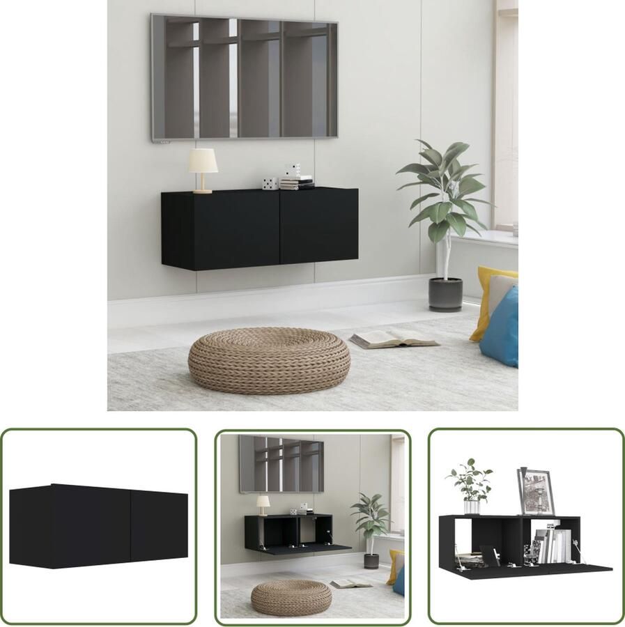 The Living Store Televisiekast Trendy Meubels Afmetingen- 80 x 30 x 30 cm Kleur- Zwart Materiaal- Bewerkt hout - Foto 2