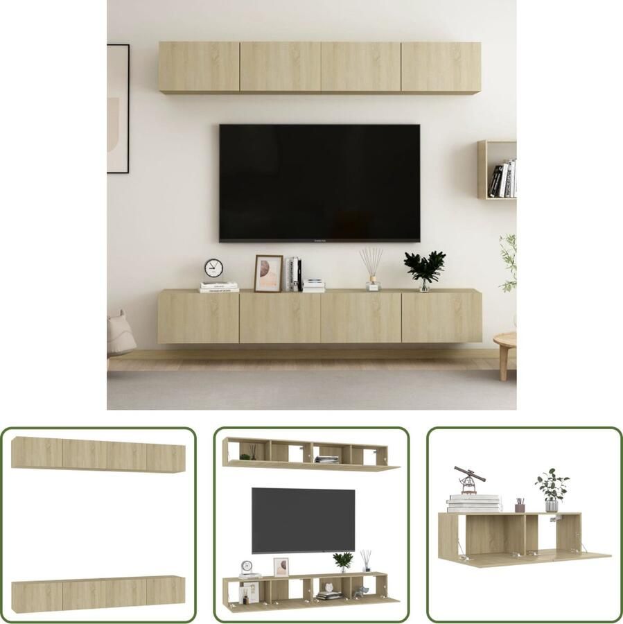 The Living Store TV-meubel Sterk Trendy Wandmontage Opbergruimte Sonoma Eiken 100 x 30 x 30 cm - Foto 2
