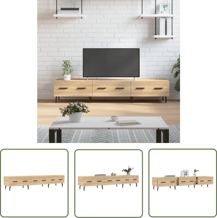 The Living Store Televisiekast Sonoma Eiken 150x36x30 cm Stevig Hout en IJzer - Foto 2