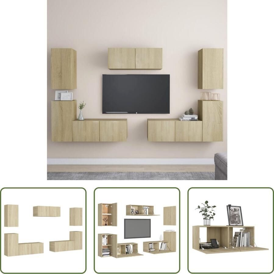 The Living Store Televisiekast Trendy Stevig Praktisch Wandmontage Sonoma eiken 80 x 30 x 30 cm 3x (L) 4x (M) - Foto 2