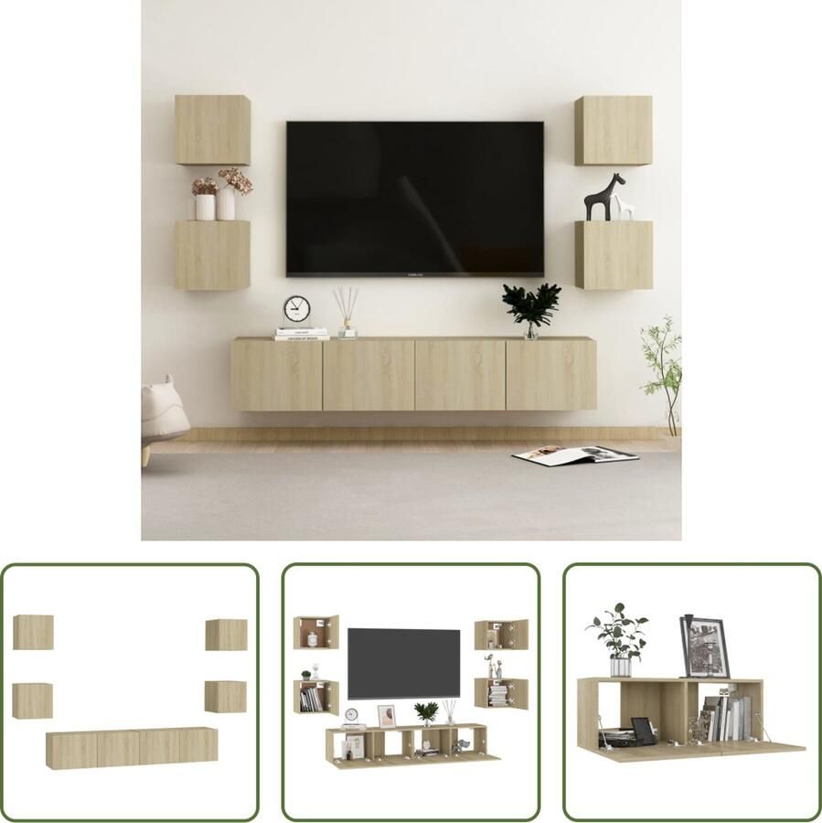 The Living Store Televisiekast Sonoma Eiken Muurbevestigbaar Meerdere vakken Onderhoudsvriendelijk L- 80x30x30cm S- 30.5x30x30cm Montage vereist Inclusief 2x tv-meubel (L) 4x tv-meubel (S) - Foto 2