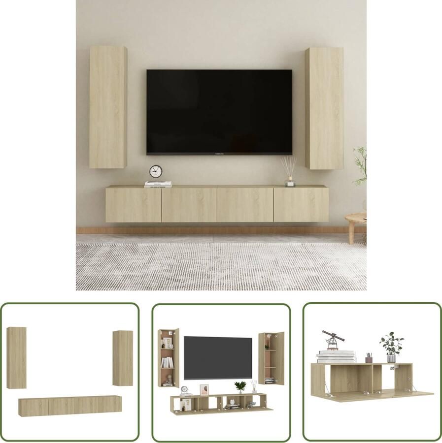 The Living Store Televisiekast Sonoma Eiken Wandmontage Meerdere Vakken Stevig Onderhoudsvriendelijk 100x30x30cm (L) 30.5x30x110cm (M) Montage Vereist - Foto 2