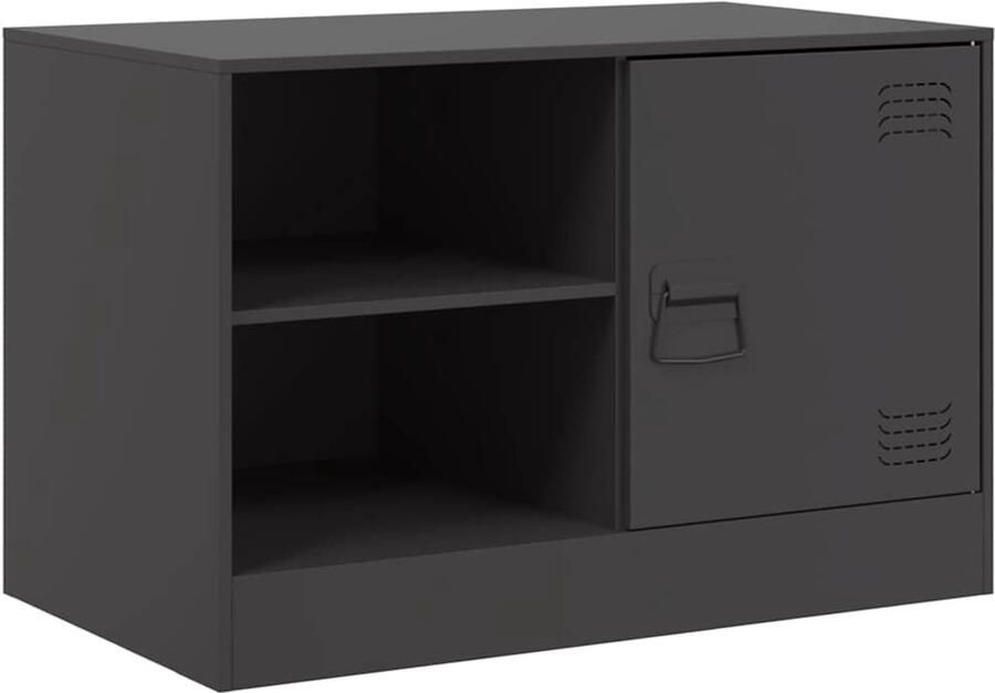 The Living Store Tv-meubel 67x39x44 cm staal zwart Televisiekast Tv-meubel Zwarte Tv-kast Stalen Tv-standaard Industriële Tv-unit - Foto 2