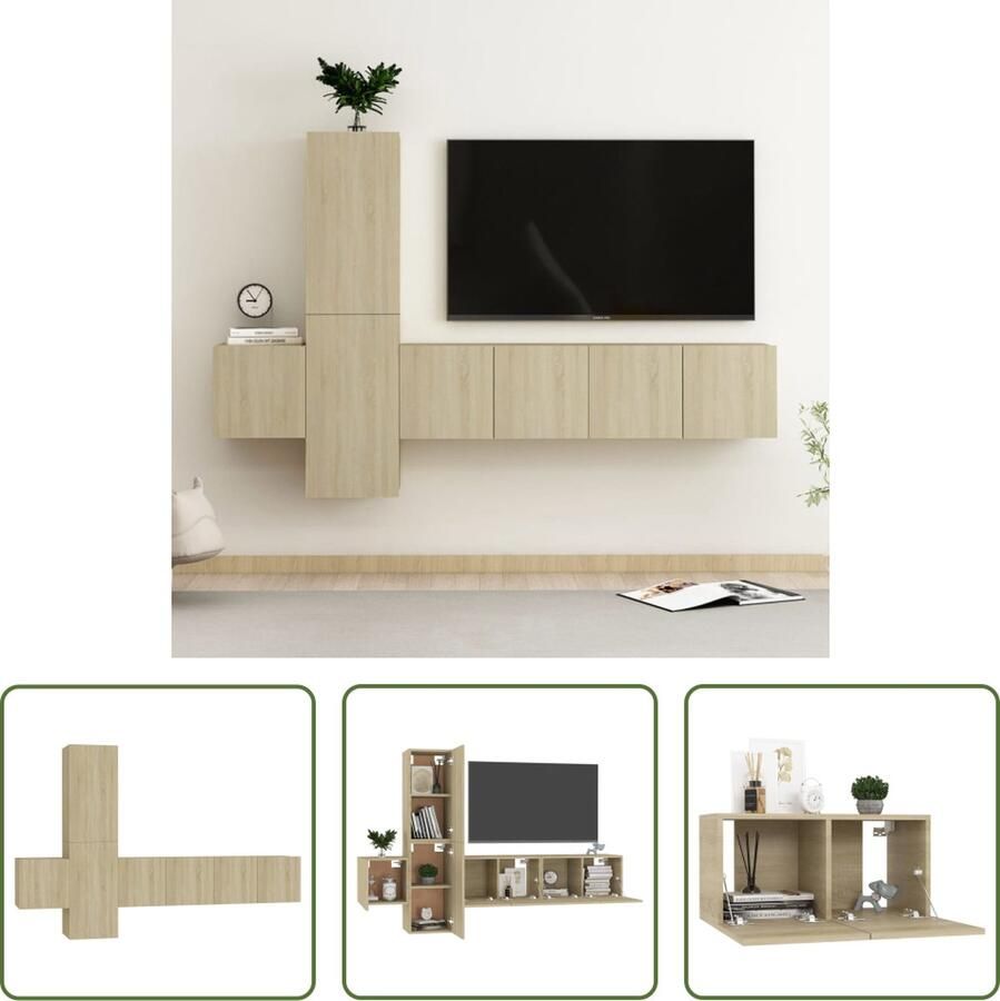 The Living Store Televisiekast Sonoma eiken Wandmontage Meerdere vakken voor opbergen Eenvoudig te onderhouden Afmetingen- 60x30x30cm & 30.5x30x60cm & 30.5x30x30cm Montage vereist - Foto 2