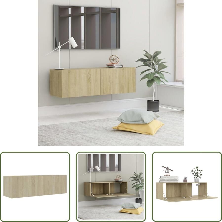 The Living Store Televisiekast Sonoma Eiken 100x30x30 cm Bewerkt hout Bevat 2 neerklapbare deuren - Foto 2
