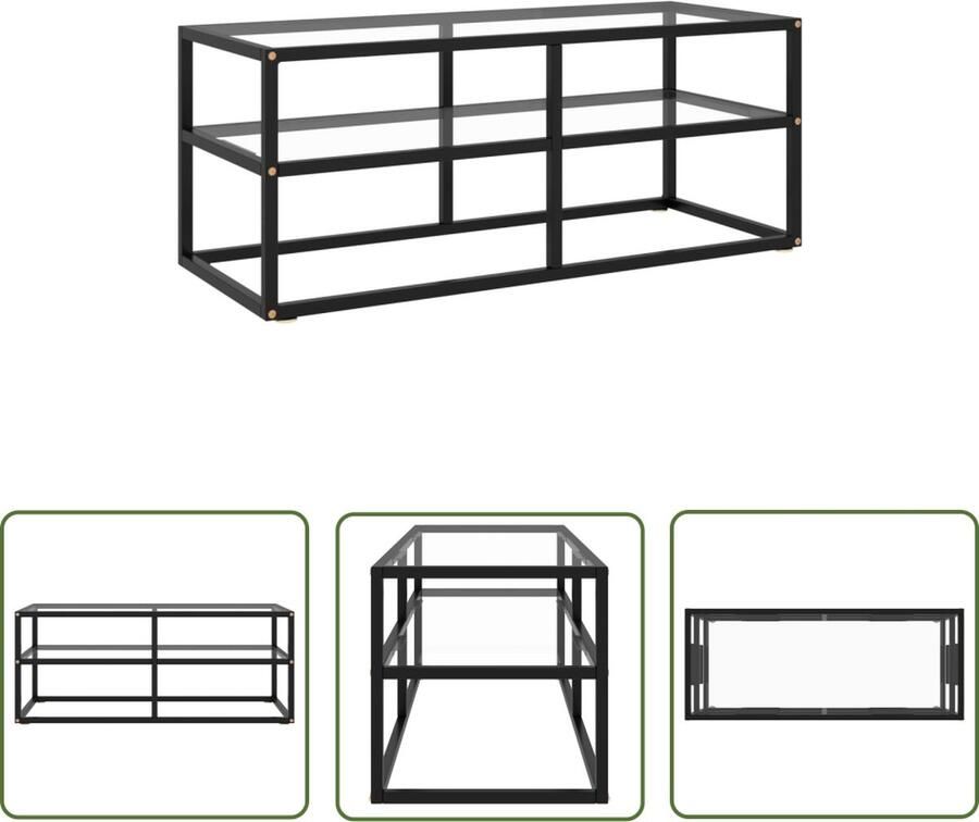 The Living Store Televisiekast Transparant Zwart 100 x 40 x 40 cm Gehard glas Gepoedercoat staal - Foto 2