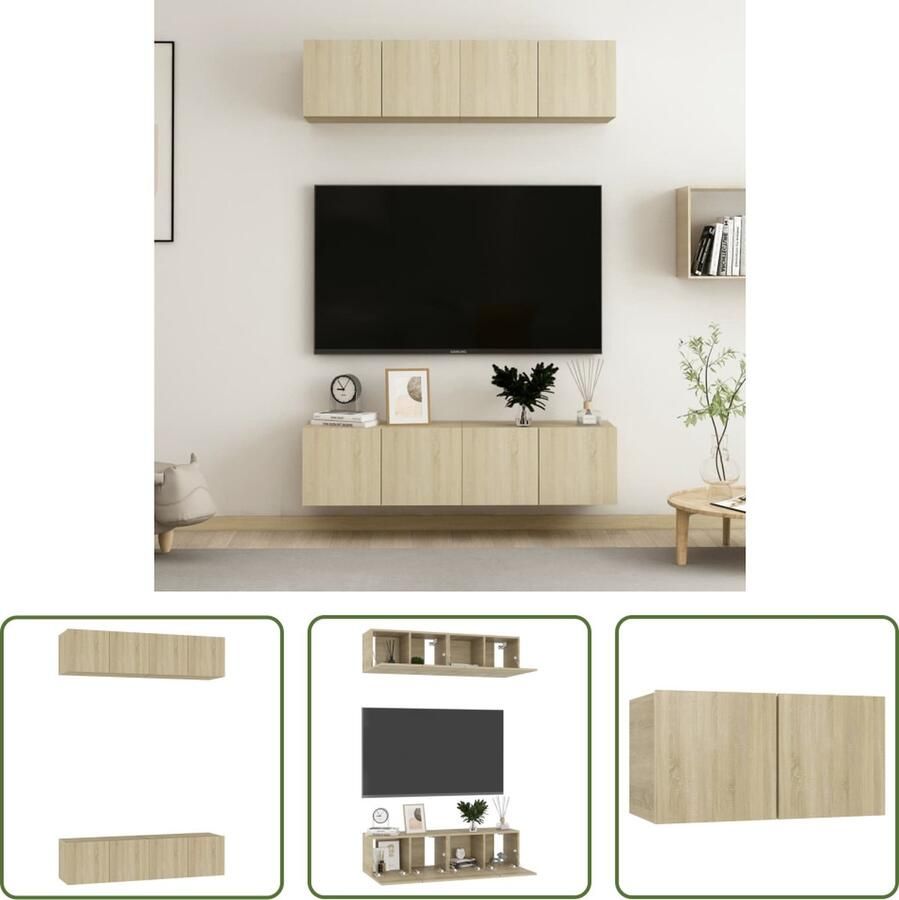 The Living Store Televisiekast Trendy en praktisch Wandmontage Opbergruimte Eenvoudig te onderhouden Sonoma eiken 60x30x30cm Montage vereist 4x tv-meubel - Foto 2