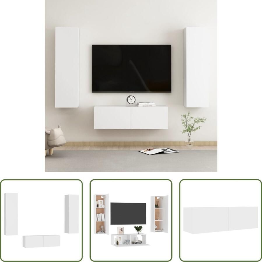 The Living Store Televisiekast Trendy Design Boeken en DVD Opslag Wit 100x30x30 cm 30.5x30x110 cm - Foto 2