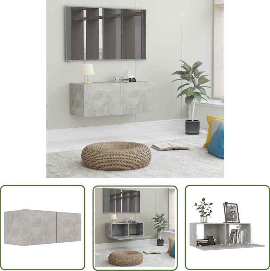 The Living Store Televisiekast Trendy en praktisch design 80 x 30 x 30 cm Betongrijs - Foto 2