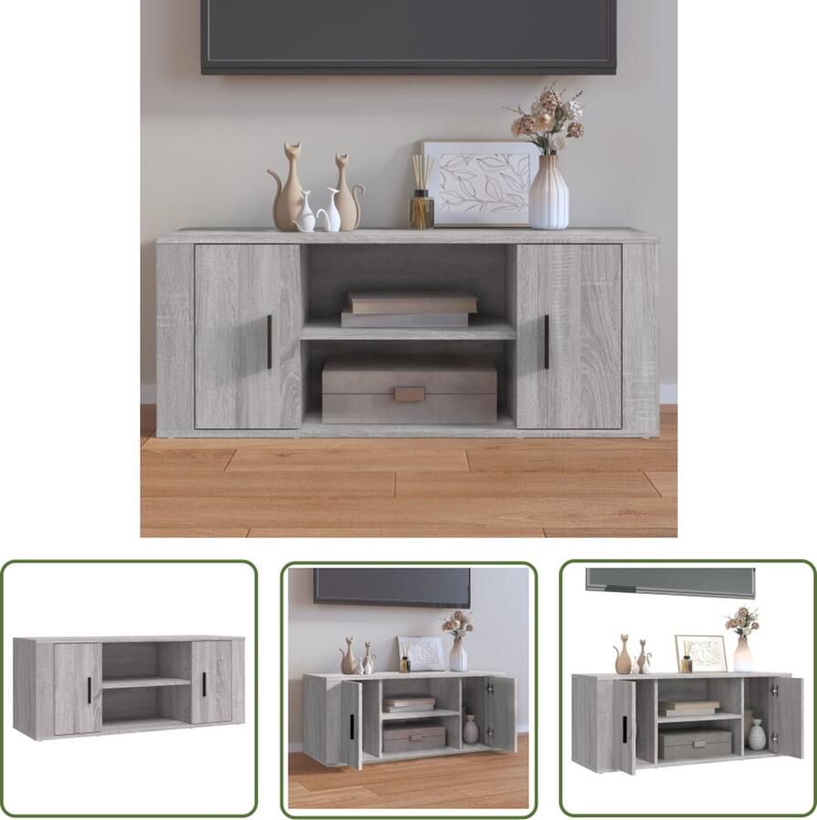 The Living Store Televisiekast Trendy en praktisch design Stevig bewerkt hout Voldoende opbergruimte Stofvrije deur Display functie Grijs sonoma eiken 100 x 35 x 40 cm - Foto 2