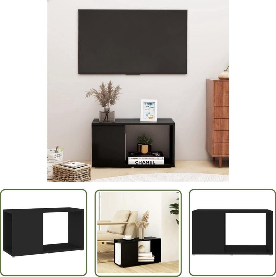 The Living Store vidaXL Televisiecast Tv-kast Tv-meubel 60x24x32 cm bewerkt hout zwart Media Kast Salontafel Houten Tv-standaard - Foto 2