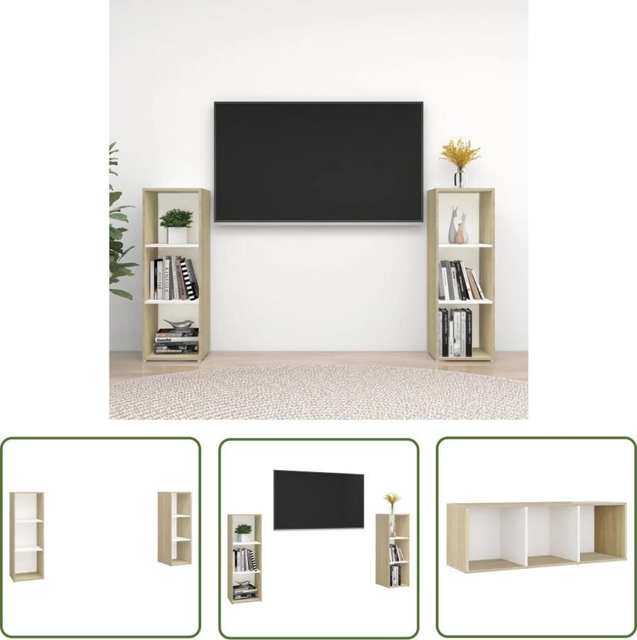 The Living Store Televisiekast TV-meubel 107 x 35 x 37 cm Wit en Sonoma eiken