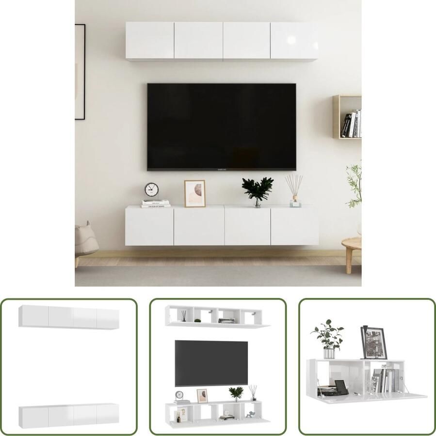 The Living Store Televisiekast Trendy 80 x 30 x 30 cm Hoogglans wit Opbergen Schoonmaken - Foto 2